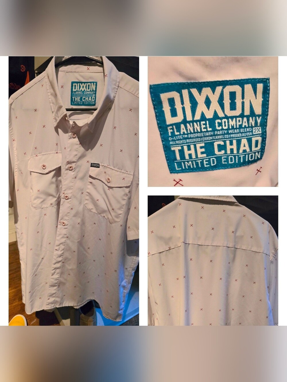 DIXXON The ChadMen's Casual Button-Down Shirt in White/Red Accent X Pattern